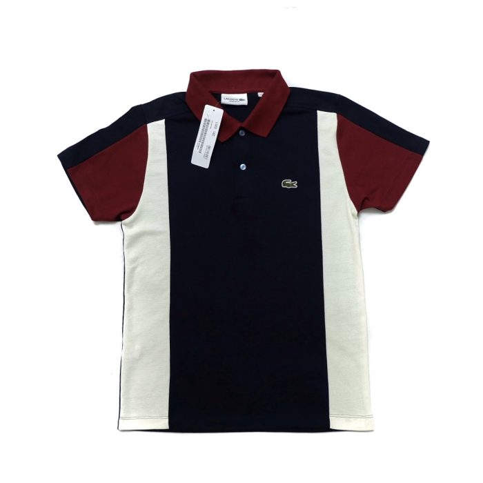 Vertical Tri Color Block Polo Shirt - Navy Blue